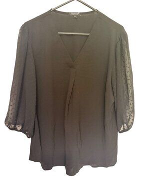 Lienridy Top Black with sheer sleeves V Neck boho Womans XL